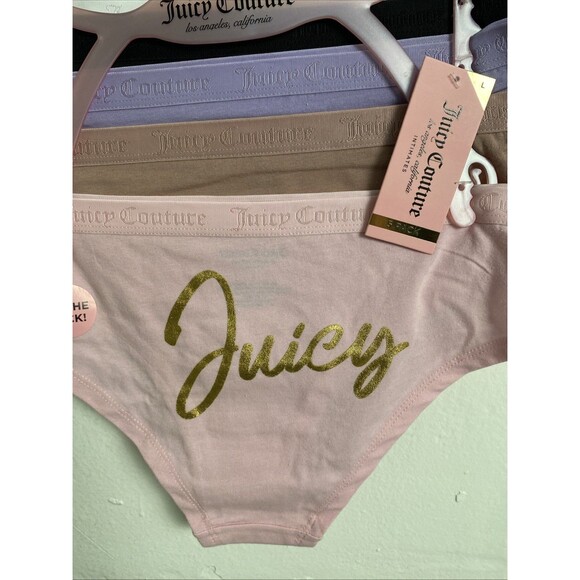 Juicy Couture Panties Size L Underwear Cotton 5 Pack Bow Print Pink Black White - Picture 3 of 9
